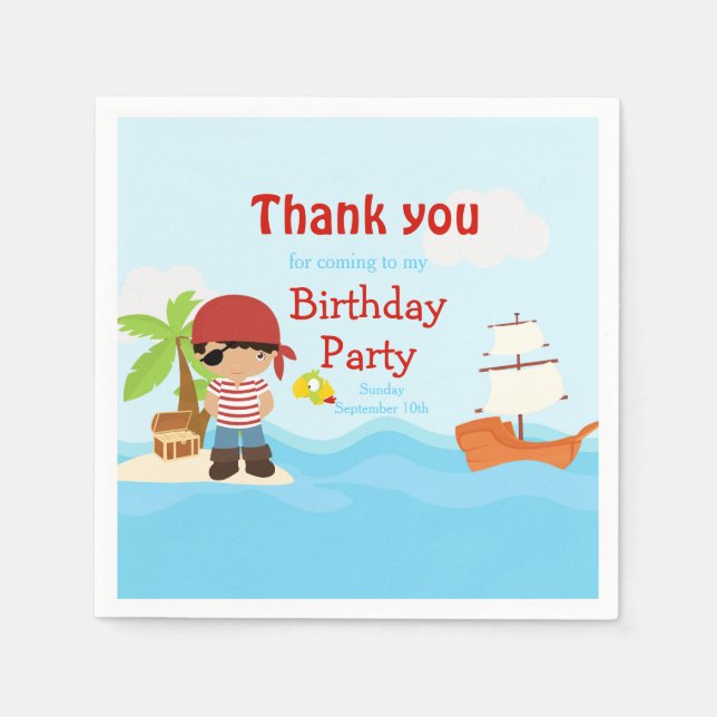 Cute African American Pirate Boy in Red Birthday Napkins (Front)