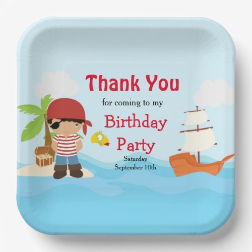 Cute African American Pirate Boy in Red Birthday Paper Plates