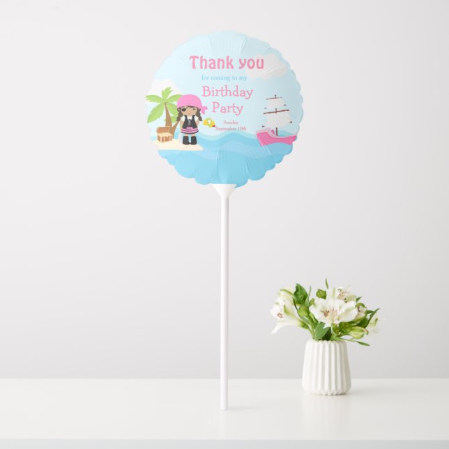 Cute African American Pirate Girl in Pink Birthday Balloon (In SItu)
