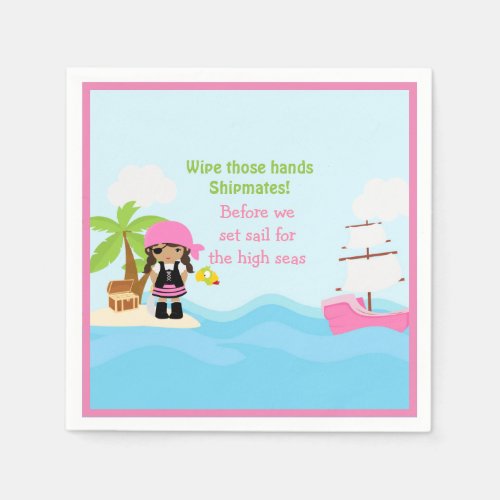 Cute African American Pirate Girl in Pink Birthday Napkins