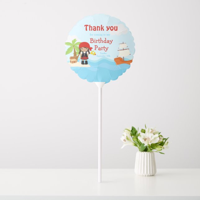 Cute African American Pirate Girl in Red Birthday Balloon (In SItu)