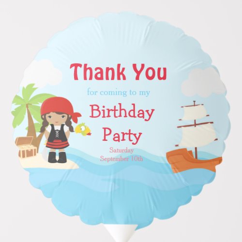 Cute African American Pirate Girl in Red Birthday Balloon