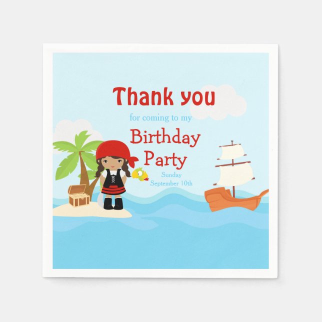 Cute African American Pirate Girl in Red Birthday Napkins (Front)