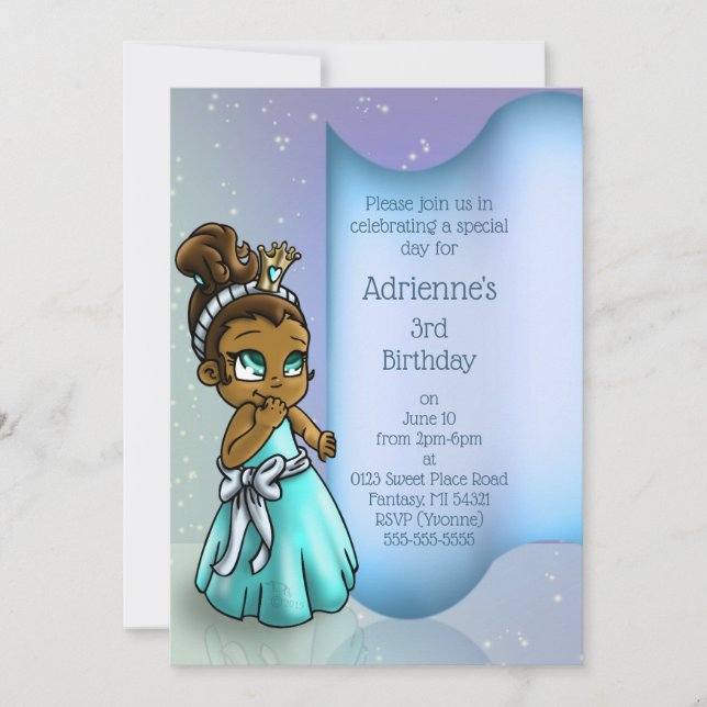 Cute African American Princess Birthday Party Invitation (Front)