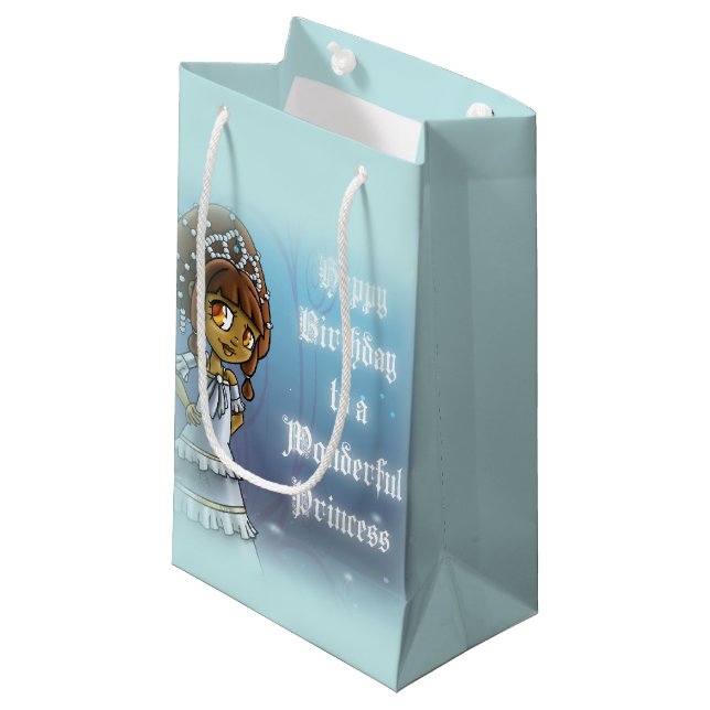 Cute African American Princess Birthday Small Gift Bag (Front Angled)