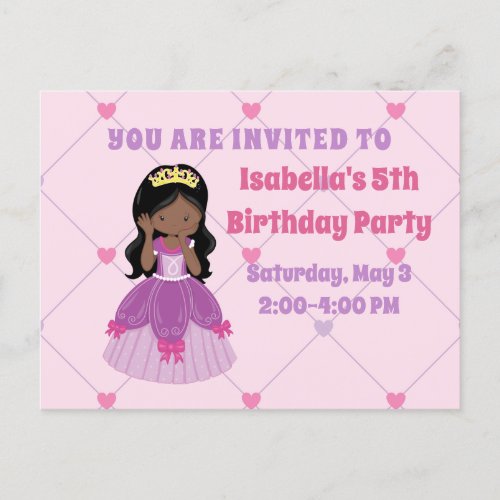 Cute African American Princess Girl Birthday Party Postcard