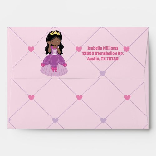 Cute African American Princess Girl Custom Pink Envelope