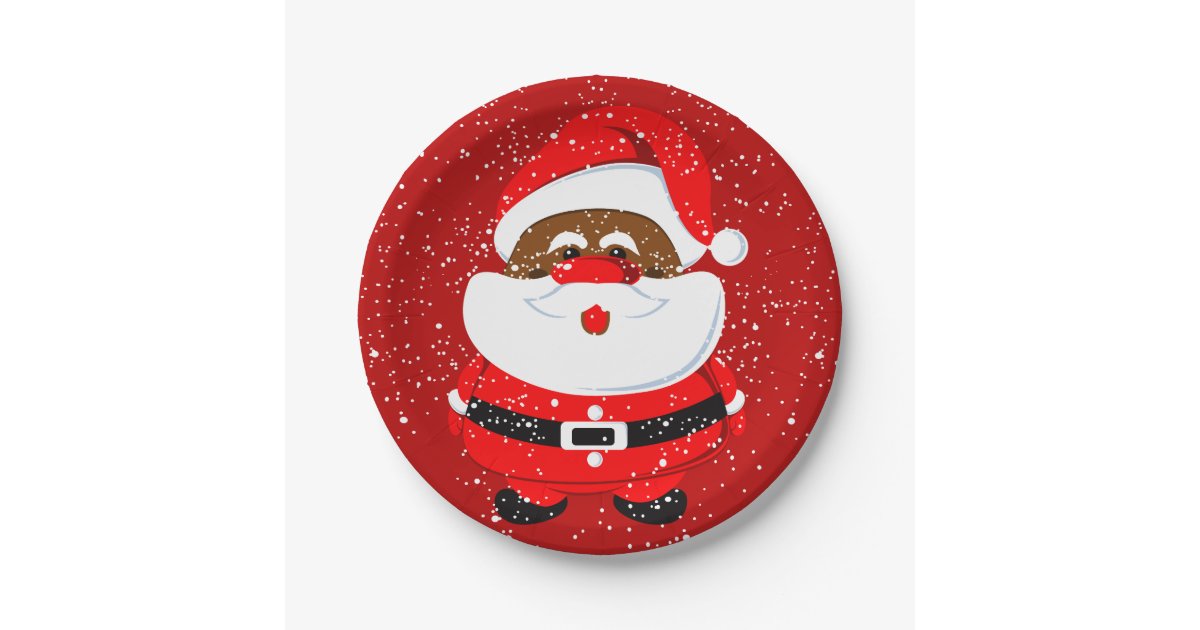 Cute African American Santa Claus Christmas Paper Plates Zazzle