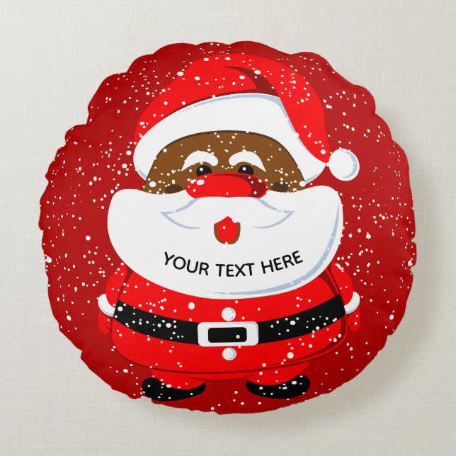 Cute African-American Santa Claus Christmas Round Pillow (Front)