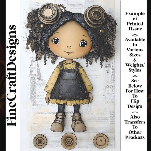 Cute African American Steampunk Doll AM2 Decoupage Tissue Paper