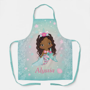 Cute African American Unicorn Mermaid Apron