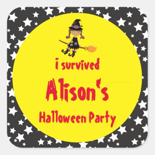 Cute African American Witch Halloween I Survived Square Sticker