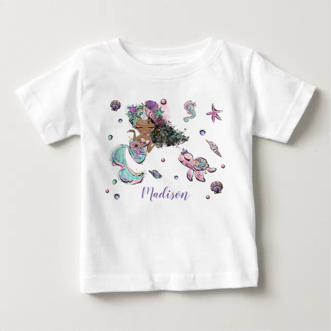 cute-african-black-mermaid-under-the-sea-girl-baby-t-shirt-zazzle