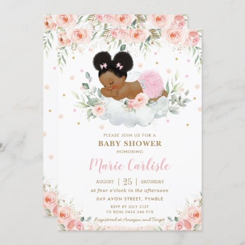 Cute African Blush Floral Girl Baby Shower Invitation
