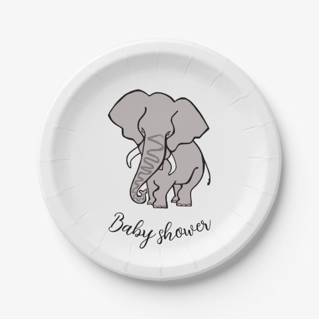 Cute African ELEPHANT - Baby shower- Party Paper Plates (Front)