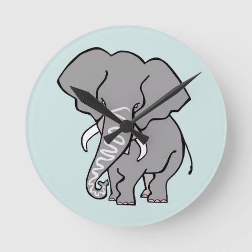 Cute African ELEPHANT _Endangered animal _Green Round Clock