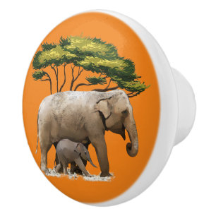 cute African elephants home decor Ceramic Knob