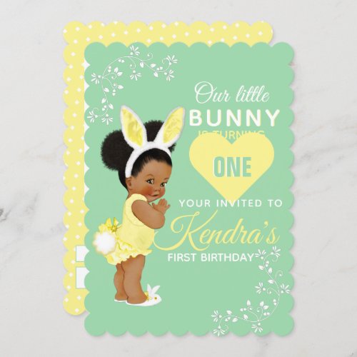 Cute African Girl Yellow Bunny Elegant Photo Invitation