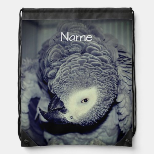 Cute African Grey Parrot Personalized Drawstring Bag