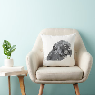 Cute African Grey Parrot Throw Pillow