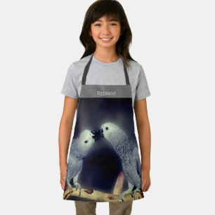 Cute African Grey Parrots Kissing Personalized Apron