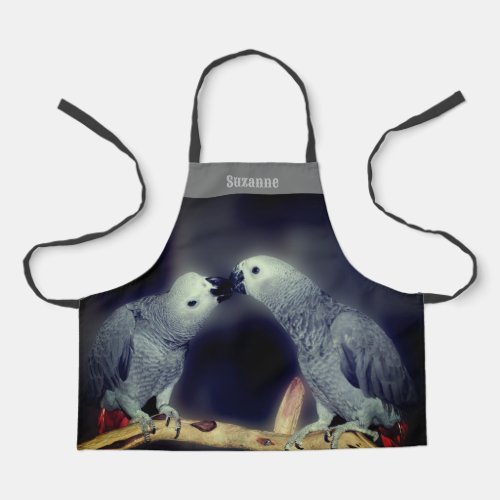 Cute African Grey Parrots Kissing Personalized Apron