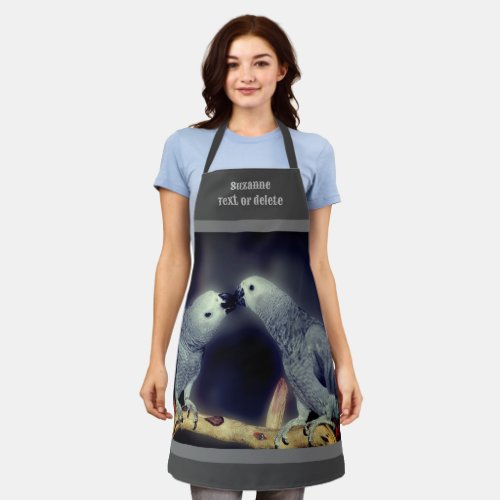 Cute African Grey Parrots Kissing Personalized Apron