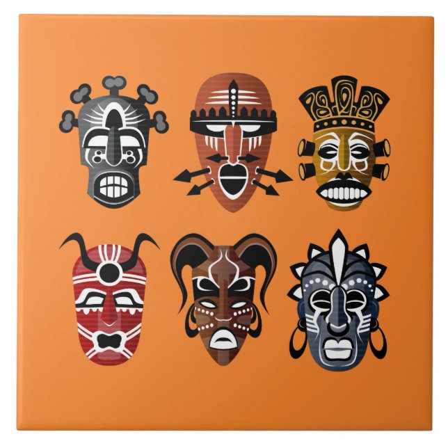 Cute African masks decor Ceramic Tile (Front)