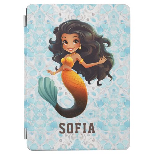 Cute African Mermaid Girl _ Custom Name Afro Kids iPad Air Cover
