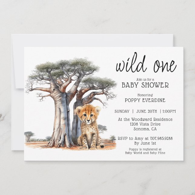 Cute African Savannah Wild One Boy Baby Shower  Invitation (Front)