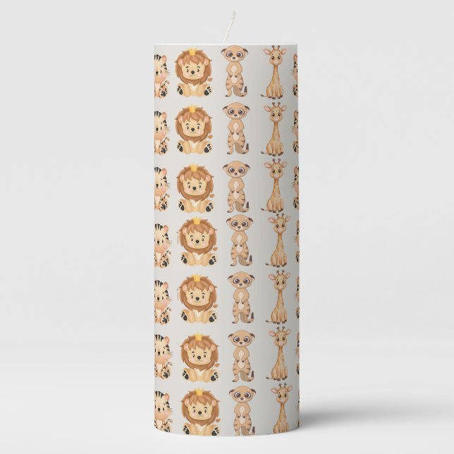 Cute African Wild Animals Pillar Candle (Front)