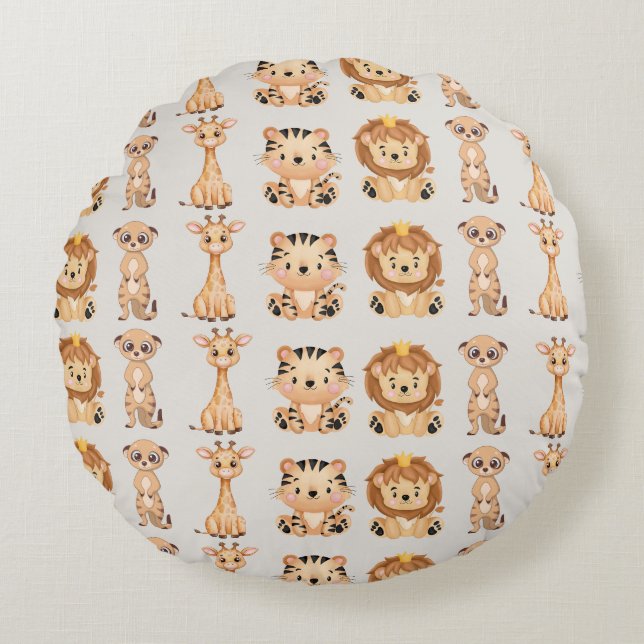 Cute African Wild Animals Round Pillow (Front)