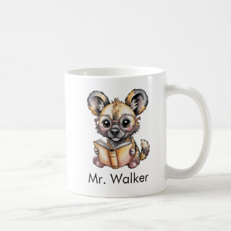 Cute African Wild Dog Reading a Book Custom Coffee Mug