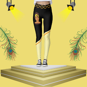 Cute African Woman Black & Beige Striped Stylish Leggings