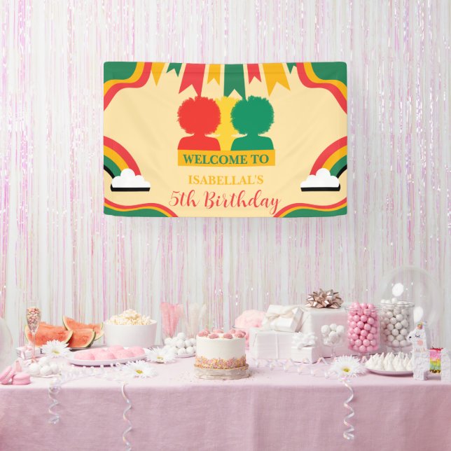 Cute afro African american girls Birthday party Banner (Party)