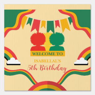 Cute afro African american girls Birthday party Sign