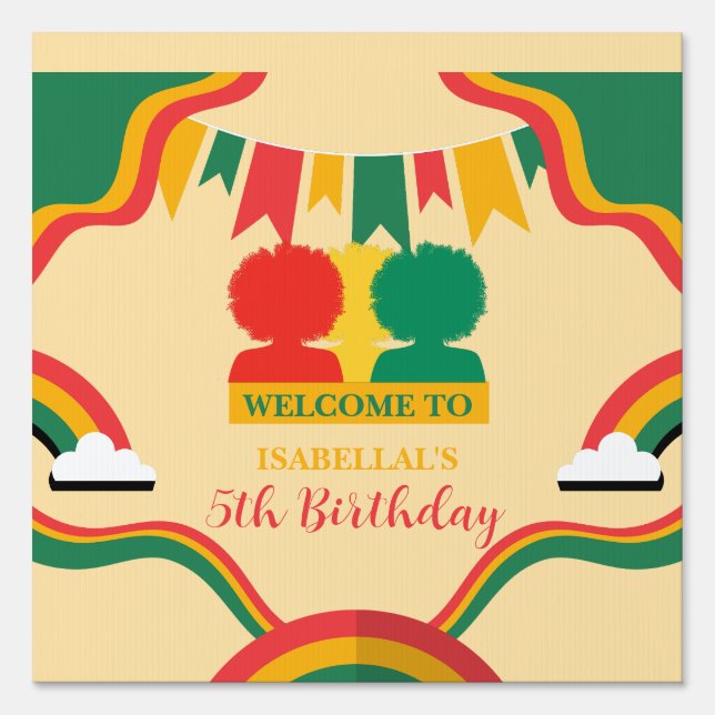 Cute afro African american girls Birthday party Sign (Front)