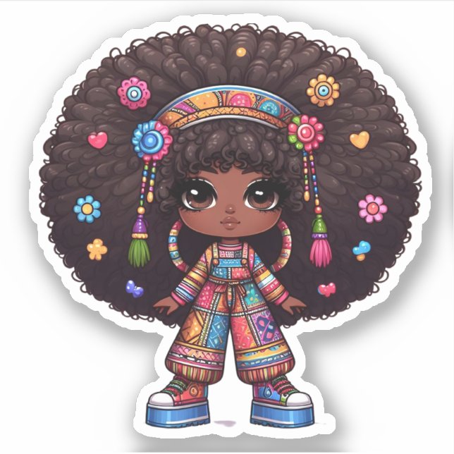 cute afro boho girl sticker (Front)