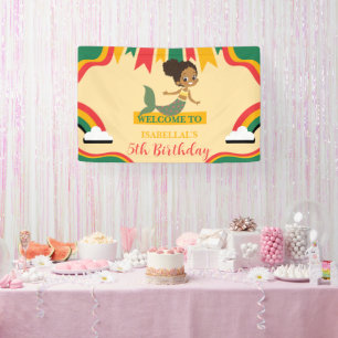 Cute afro mermaid African american girls Birthday Banner