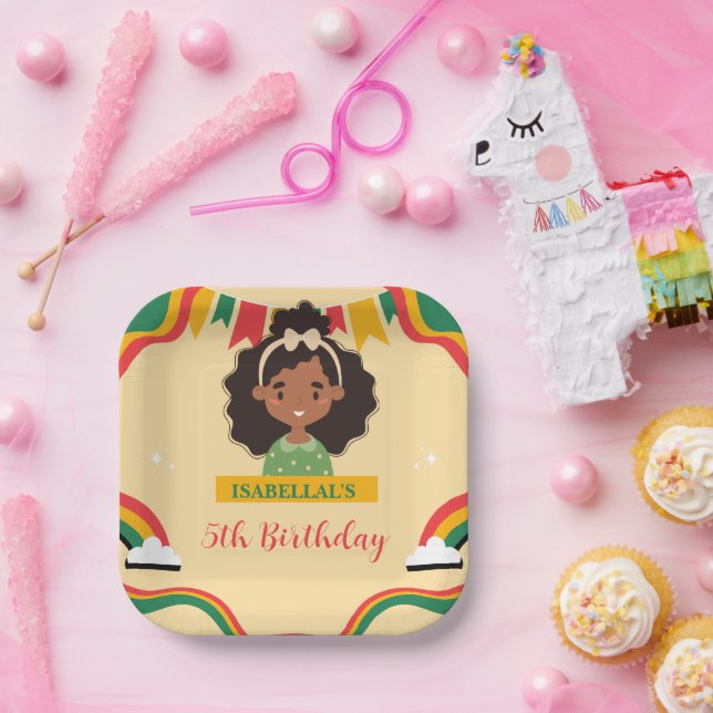 Cute afro mermaid African american girls Birthday  Paper Plates (Party)