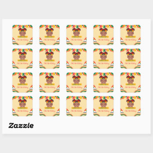 Cute afro rainbow African american girls Birthday Square Sticker