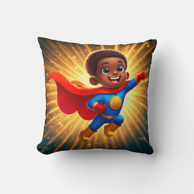 Cute Afro Superhero Throw Cushion (Front)