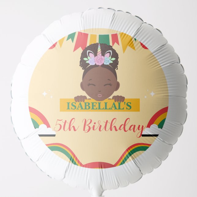Cute afro unicorn African american girls Birthday  Balloon (Front)