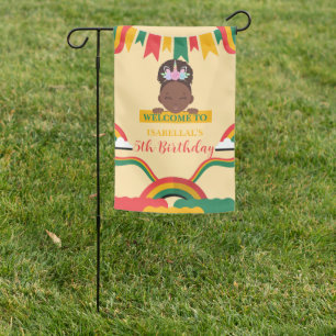 Cute afro unicorn African american girls Birthday Garden Flag