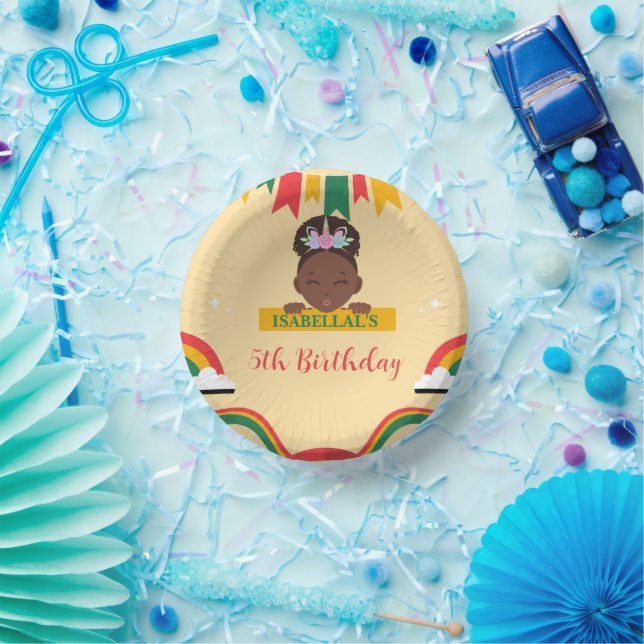Cute afro unicorn African american girls Birthday  Paper Bowls (Party)