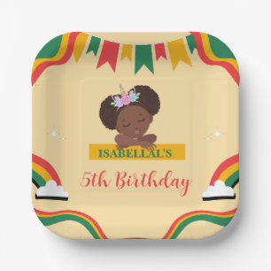 Cute afro unicorn African american girls Birthday Paper Plates