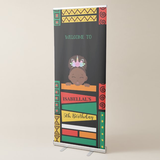 Cute afro unicorn African american girls Birthday  Retractable Banner (3/4)