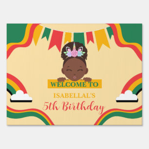 Cute afro unicorn African american girls Birthday Sign