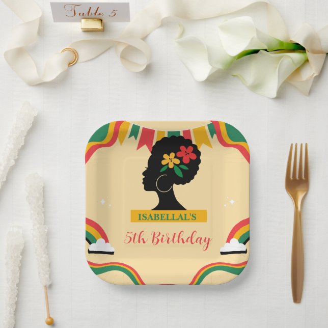 Cute afro women African american girls Birthday  Paper Plates (Wedding)