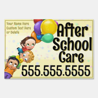 Cute After School Care with Kids and Balloons Sign